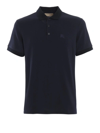 Shop Burberry Dark Blue Polo Shirt With Check Placket