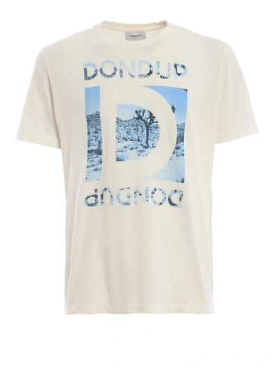 Shop Dondup Printed Cotton Logo T-shirt In Light Beige