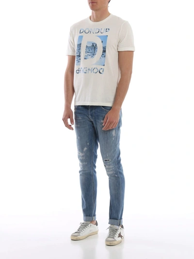Shop Dondup Printed Cotton Logo T-shirt In Light Beige