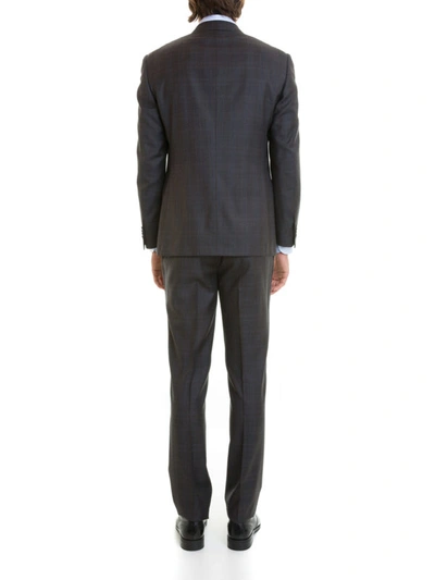 Shop Corneliani Two-piece Check Wool Suit In Brown