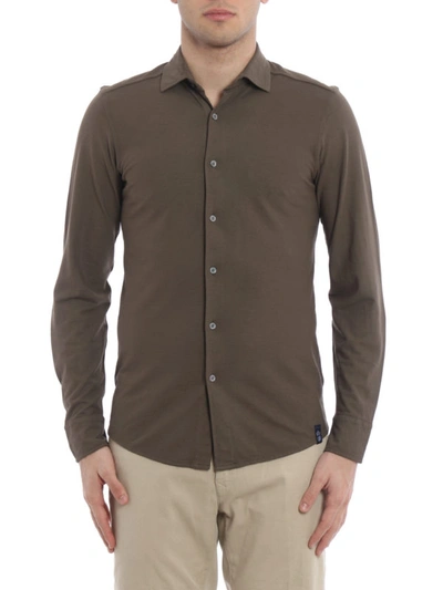 Shop Drumohr Long Sleeve Jersey Shirt In Dark Green