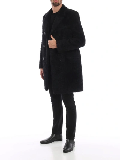 Shop Saint Laurent Fluffy Alpaca And Wool Double-breasted Coat In Black
