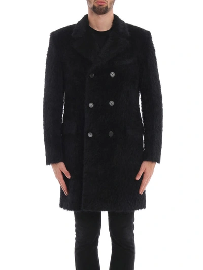 Shop Saint Laurent Fluffy Alpaca And Wool Double-breasted Coat In Black