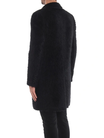 Shop Saint Laurent Fluffy Alpaca And Wool Double-breasted Coat In Black