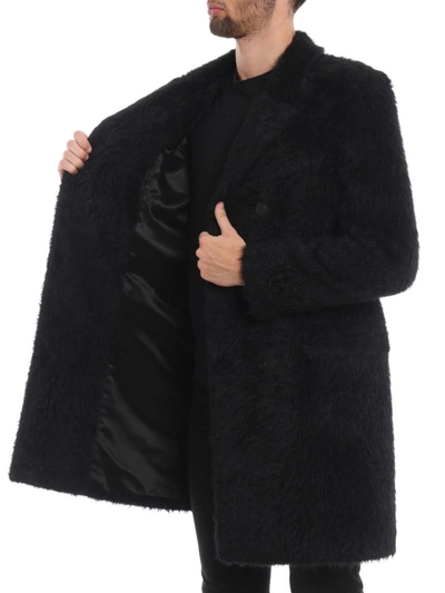 Shop Saint Laurent Fluffy Alpaca And Wool Double-breasted Coat In Black