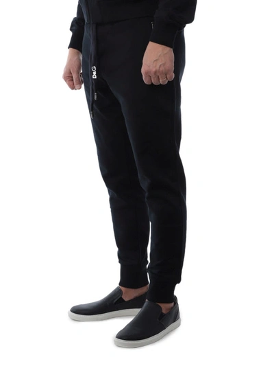 Shop Dolce & Gabbana Logo Embroidered Cotton Fleece Sweat Pants In Dark Blue