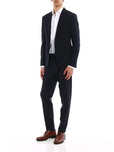 Shop Dsquared2 Manchester Wool Jacquard Suit In Dark Blue