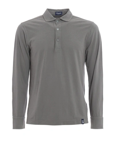 Shop Drumohr Long Sleeve Jersey Polo Shirt In Grey