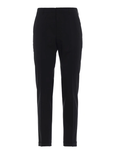 Shop Prada Bi-stretch Wool Tapered Trousers In Black