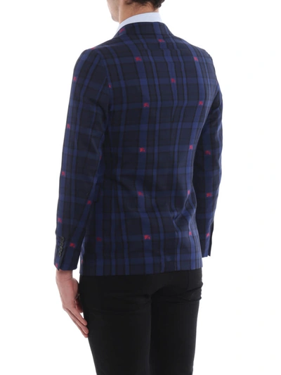 Shop Burberry Soho Blue Check Wool Blazer