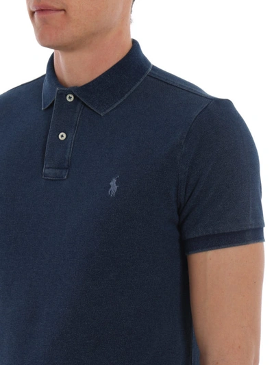 Shop Polo Ralph Lauren Dark Blue Pique Cotton Polo Shirt
