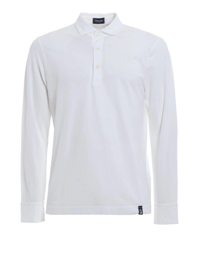 Shop Drumohr Long Sleeve Jersey Polo Shirt In White