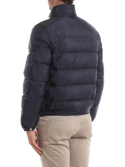 Shop Prada Semi Glossy Navy Nylon Puffer Jacket In Blue
