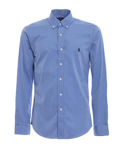 Shop Ralph Lauren Slim Fit Button Down Cotton Shirt In Light Blue
