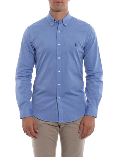 Shop Ralph Lauren Slim Fit Button Down Cotton Shirt In Light Blue