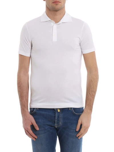 Shop Lamberto Losani White Stretch Cotton Polo Shirt