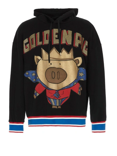 Shop Dolce & Gabbana Golden Pig Print Hoodie In Black