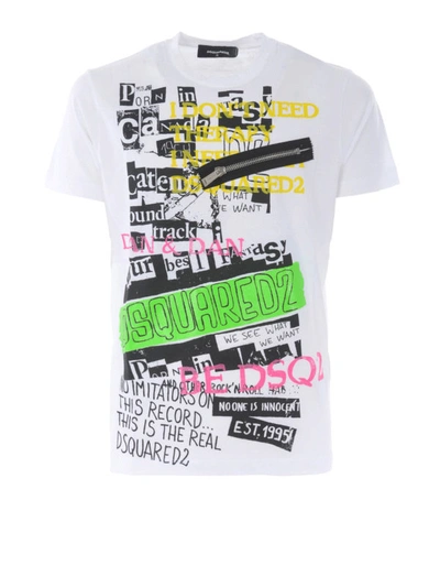 Shop Dsquared2 Printed White T-shirt With Decorative Zip