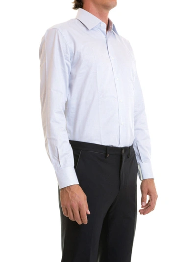 Shop Brioni Striped Cotton Classic Shirt In Light Blue