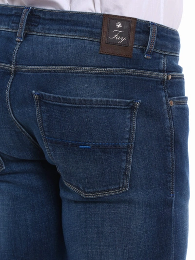 Shop Fay Faded Denim Classic Jeans In Dark Wash