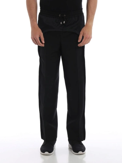 Shop Burberry Wool Trousers With Sporty Bands In Black