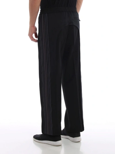 Shop Burberry Wool Trousers With Sporty Bands In Black