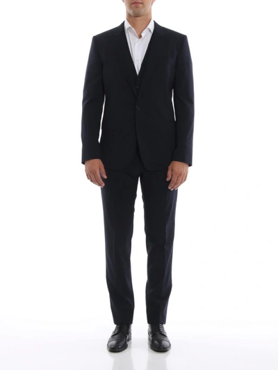 Shop Dolce & Gabbana Dark Blue Light Wool Three-piece Martini Suit