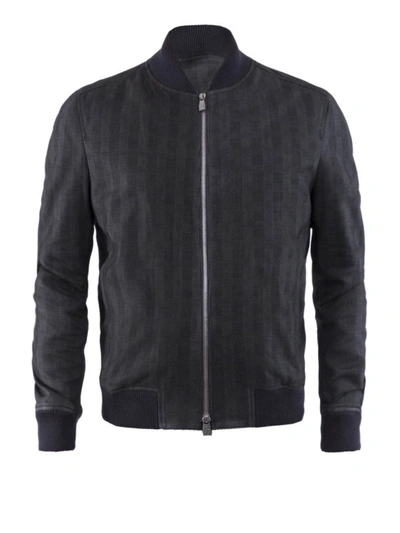 Shop Corneliani Black Nappa Bomber Jacket