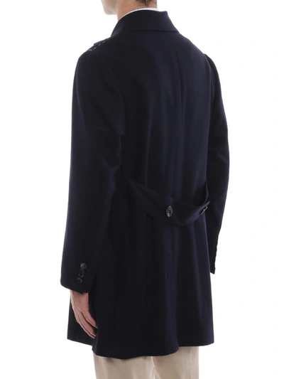 Shop Kiton Soft Cashmere Double-breasted Coat In Dark Blue