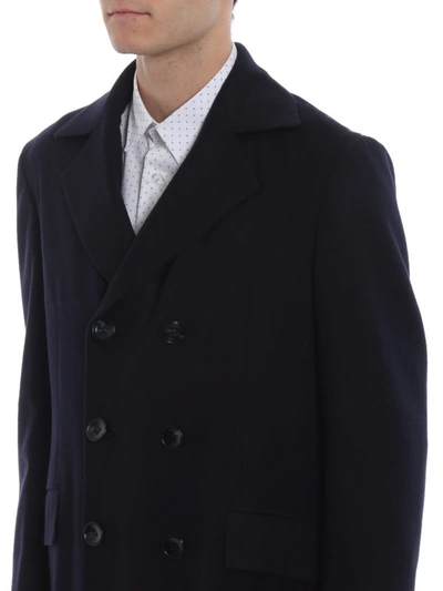 Shop Kiton Soft Cashmere Double-breasted Coat In Dark Blue