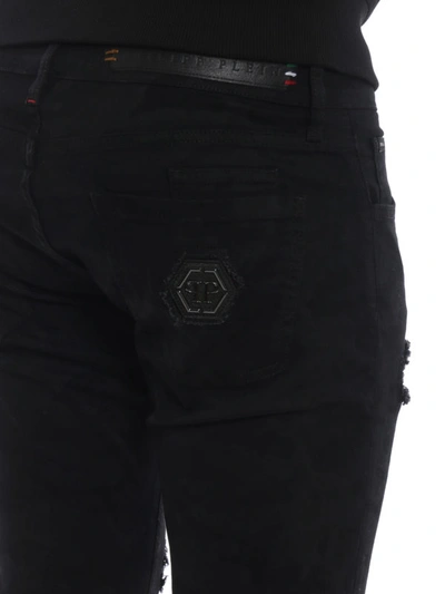 Shop Philipp Plein Camou Worn Out Black Denim Jeans