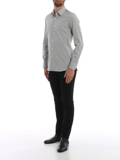 Shop Prada Printed Stretch Poplin Cotton Shirt In Light Grey