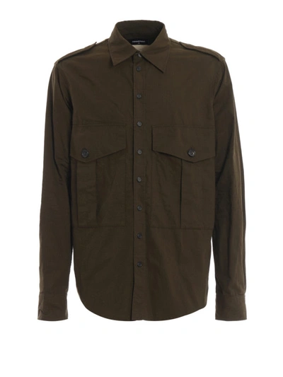 Shop Dsquared2 Epaulettes Army Green Cotton Shirt In Dark Green