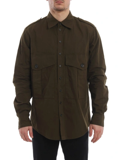 Shop Dsquared2 Epaulettes Army Green Cotton Shirt In Dark Green