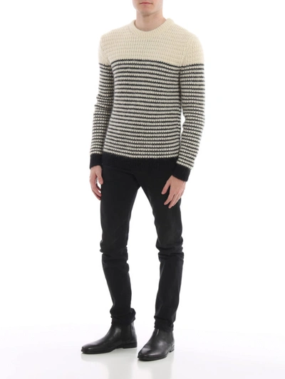 Shop Saint Laurent Striped Wool Mohair And Alpaca Sweater In Black