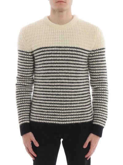 Shop Saint Laurent Striped Wool Mohair And Alpaca Sweater In Black