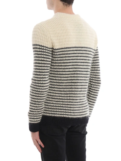 Shop Saint Laurent Striped Wool Mohair And Alpaca Sweater In Black