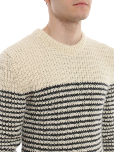 Shop Saint Laurent Striped Wool Mohair And Alpaca Sweater In Black