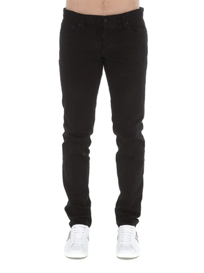 Shop Dsquared2 Slim Rear Maxi Logo Detailed Denim Jeans In Black