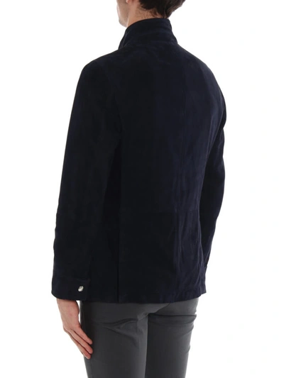 Shop Brunello Cucinelli Suede Casual Jacket In Dark Blue
