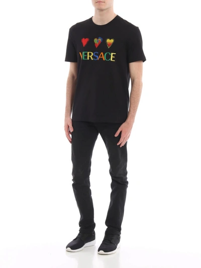 Shop Versace Love  Embroidery Black T-shirt