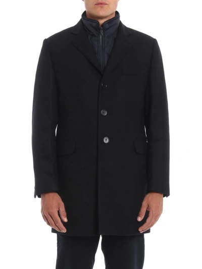 Shop Fay Detachable Vest Wool Double Coat In Dark Blue