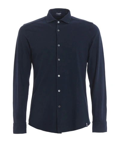 Shop Drumohr Long Sleeve Jersey Shirt In Blue