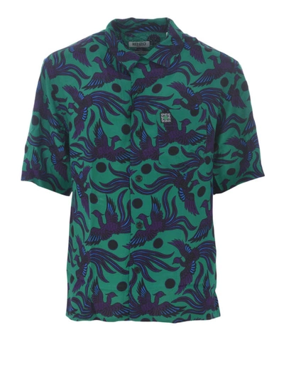 Shop Kenzo Flying Phoenix Hawaiian Shirt In Green