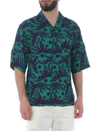 Shop Kenzo Flying Phoenix Hawaiian Shirt In Green