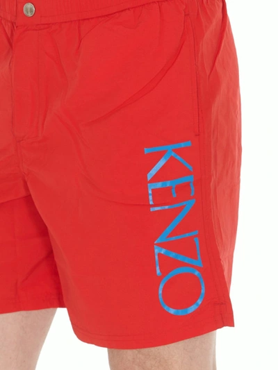 Shop Kenzo Side Logo Lettering Red Nylon Swim Shorts