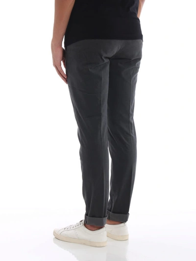 Shop Dondup Gaubert Grey Micro Patterned Cotton Trousers In Dark Grey