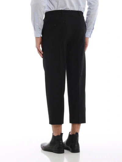 Shop Prada Black Lightweight Wool Cropped Trousers