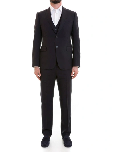 Shop Emporio Armani M-line Three-piece Wool Suit In Dark Blue