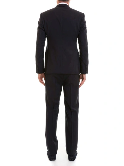 Shop Emporio Armani M-line Three-piece Wool Suit In Dark Blue